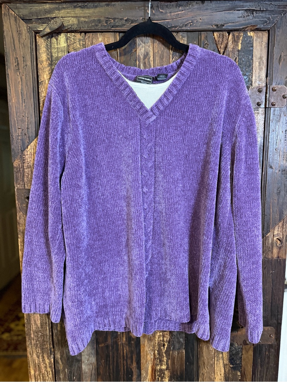Bobbie Brooks Women XXL 18W Purple Chenille V Neck Sweater Cable Knit Y2K